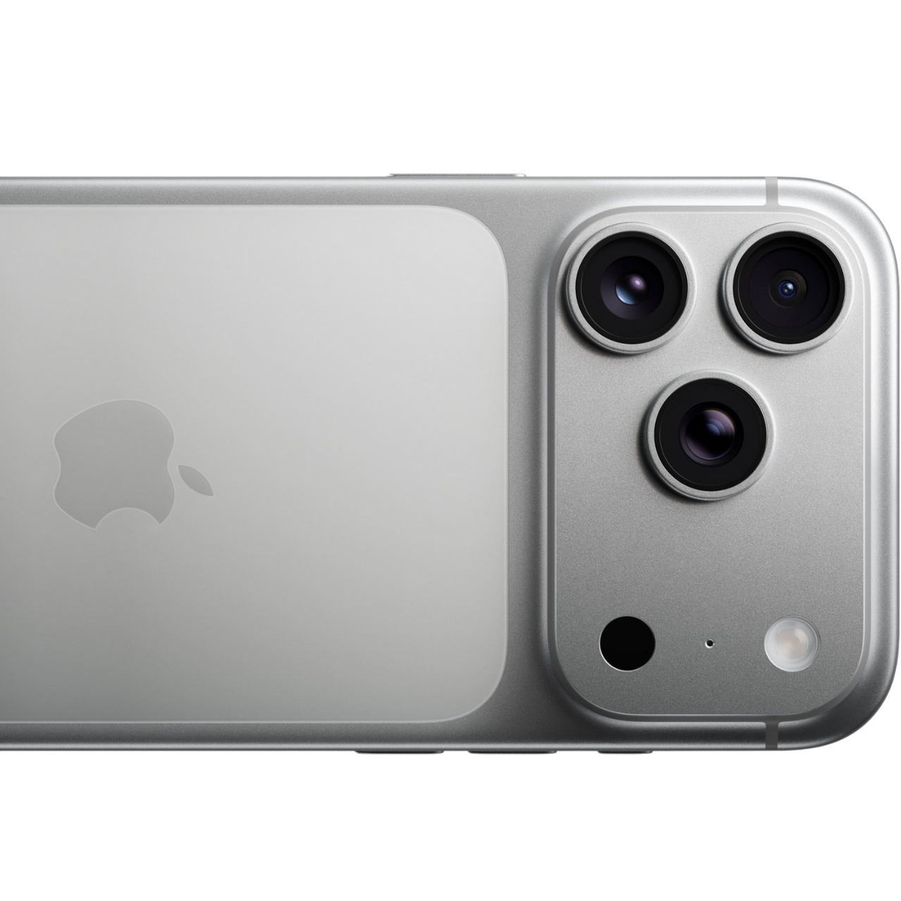 Hệ thống camera 48MP Pro Fusion trên iPhone 17 Pro màu Bạc với 3 ống kính, hỗ trợ zoom quang học 8x và quay video chuyên nghiệp